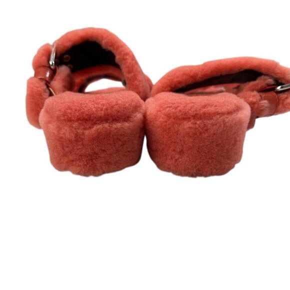 UGG Fuzz Yeah Sheepskin Sherpa Double Buckle Sandals Coral Pink Size 9 - Picture 10 of 11